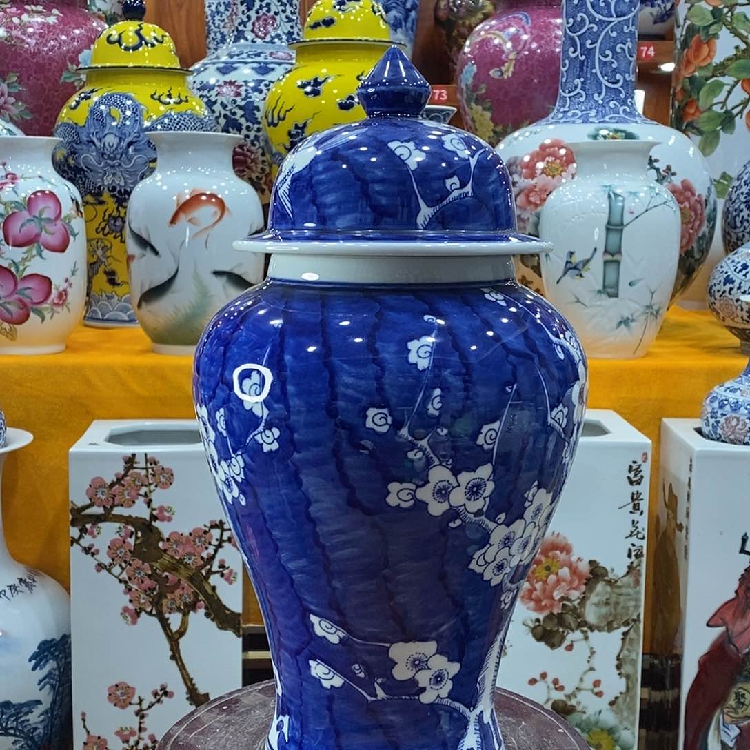 摆件清**士景德镇陶瓷将军罐