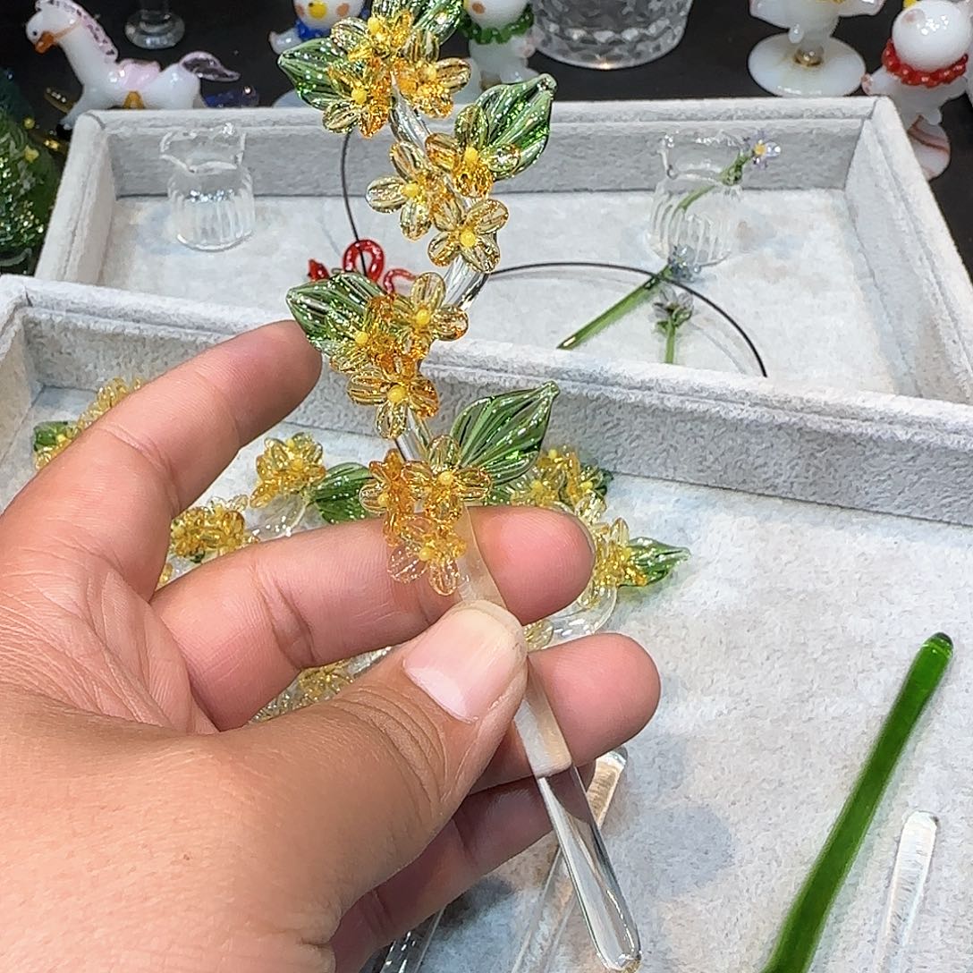 琉璃手工艺品桂花插花