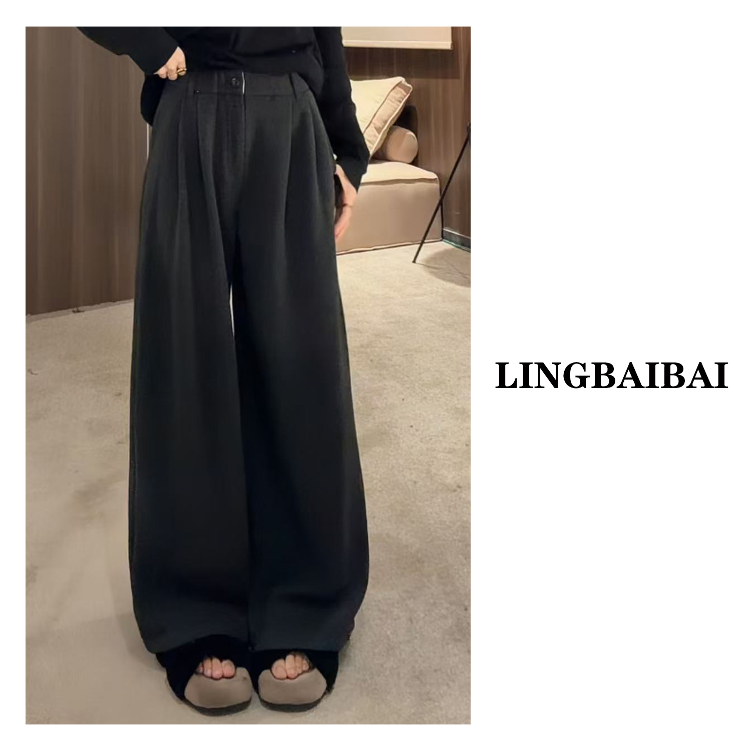 【西装阔腿裤】休闲慵懒口袋直筒显瘦长裤女遛弯裤