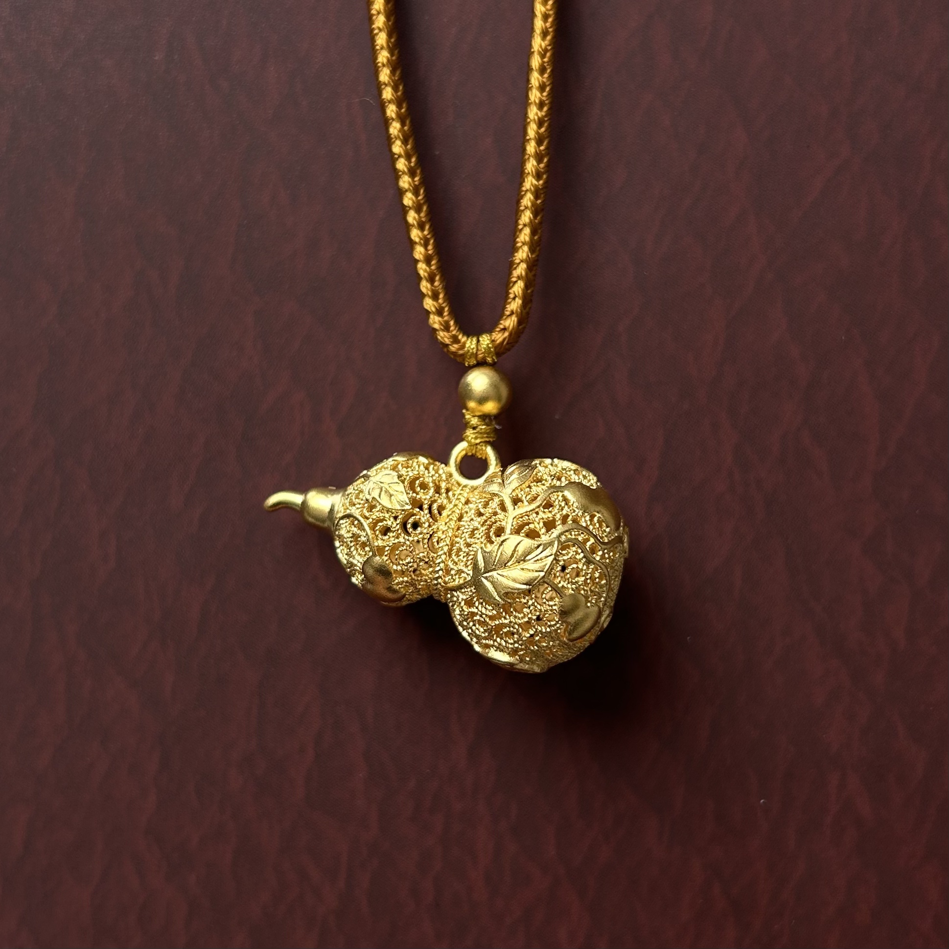 足金999真金纯古法爬藤葫芦吊坠