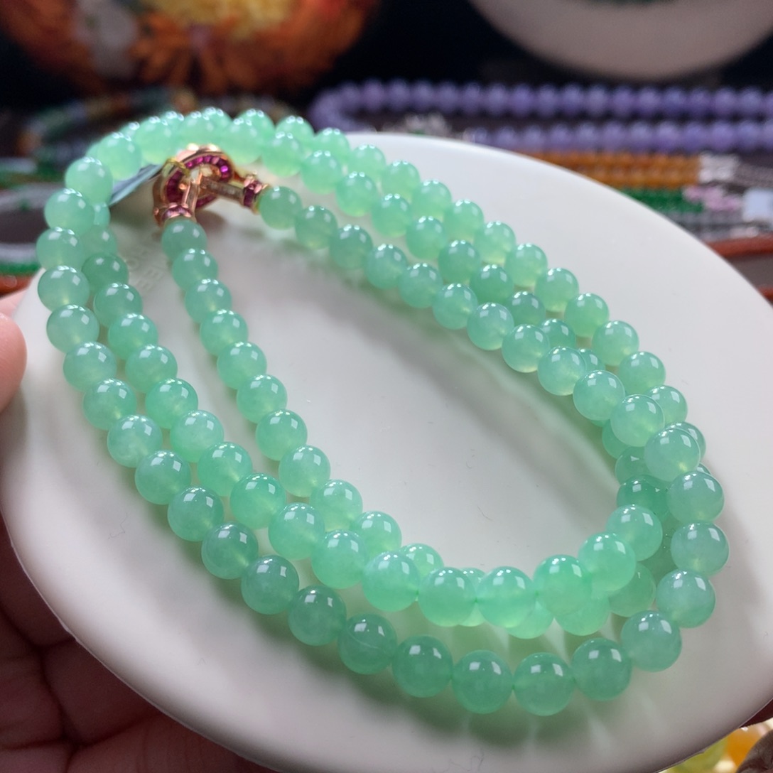 翡翠手链未镶嵌冰种甜果绿项链 卡6