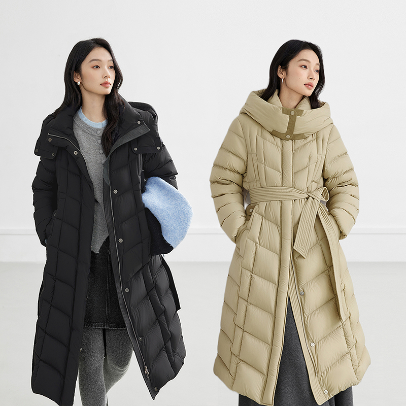 【阿芝专属】D01对白气质显瘦立领连帽羽绒服女长款外套FDY076