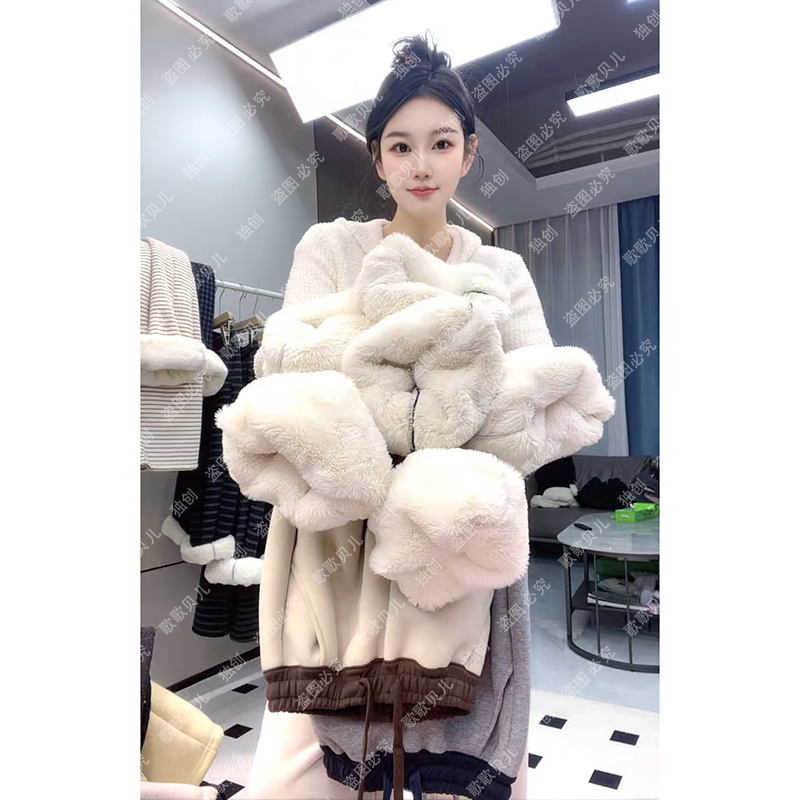 超厚仿兔毛休闲裤男女冬季潮牌宽松慵懒风保暖棉裤重磅百搭直筒裤