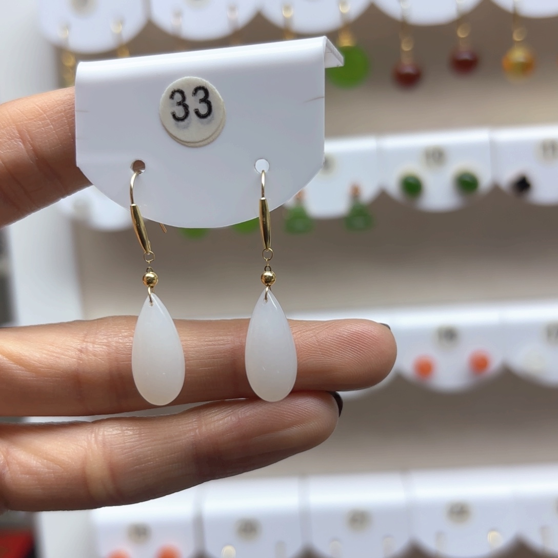 和田玉耳饰18K金镶嵌2