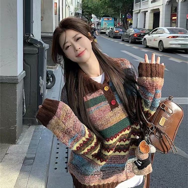 秋冬新款韩版大码套头款时尚百搭款长袖彩色毛衣上衣女装