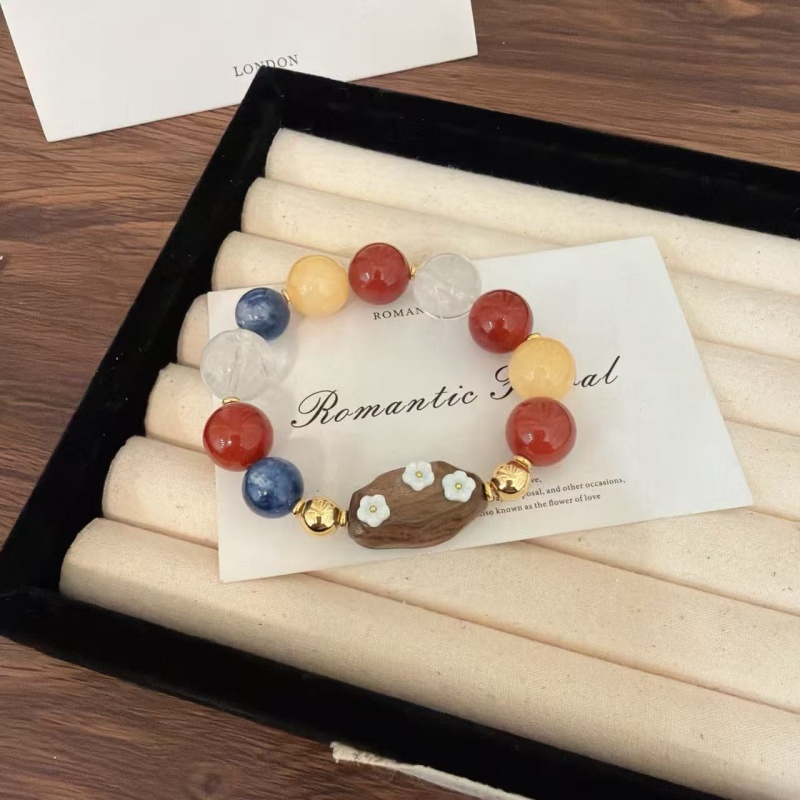 X1979红玛瑙蓝晶石奶白晶米黄玉手链高端轻奢手串多样性发一