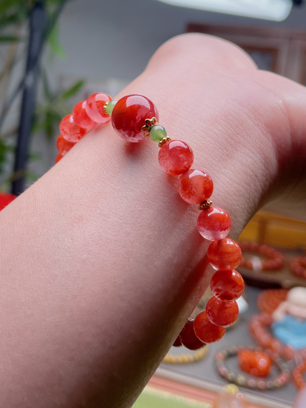 南红玛瑙紫底飘花diy单圈 7+mm（顶珠11+mm）