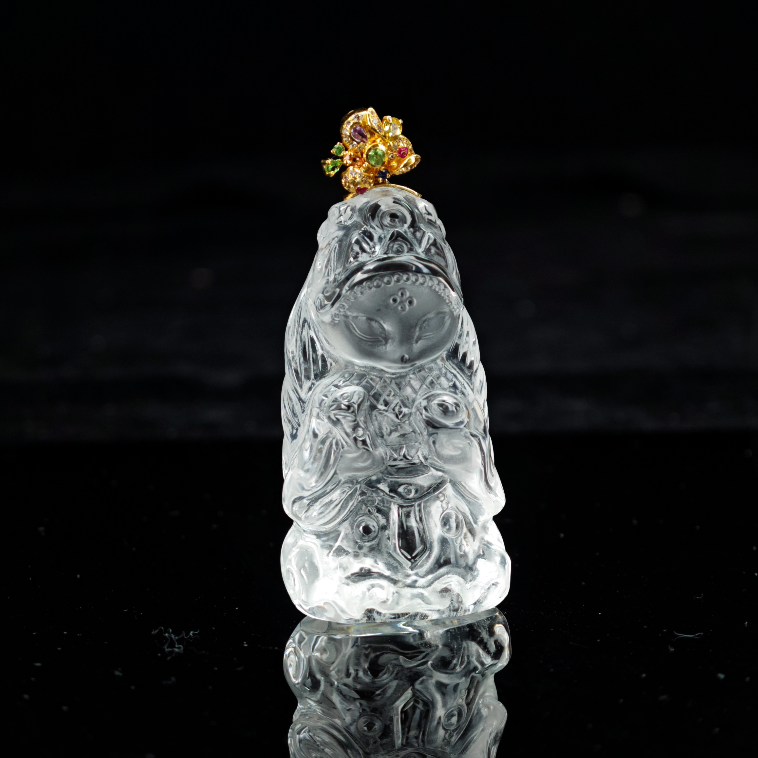 R*18k金白水晶白狐财神吊坠@YL008022522@送高货绳和肖邦链