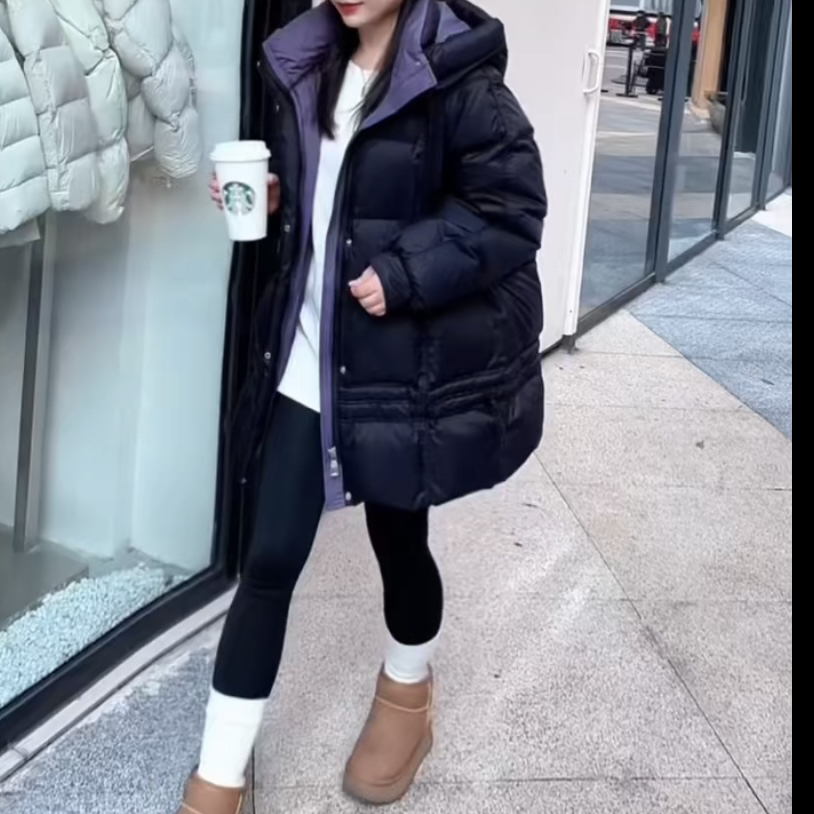 温柔家韩版时尚拼紫色纯色高品90羽绒服