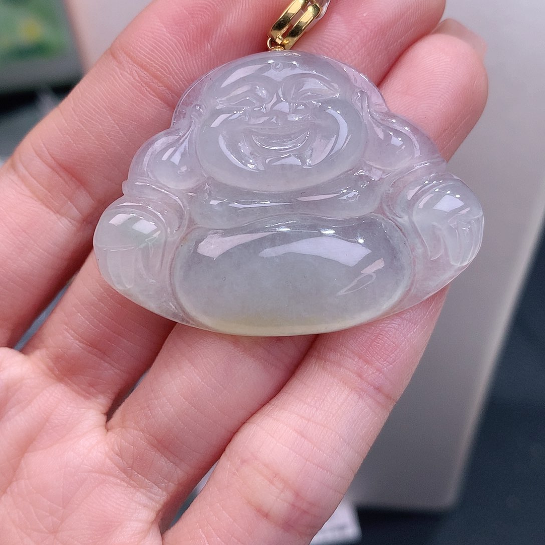 颈饰18K金镶嵌翡翠洒金大佛公