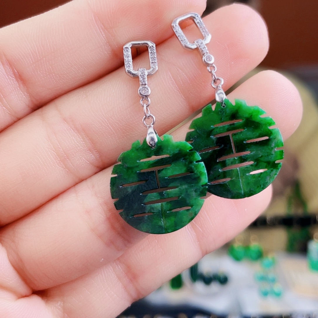 翡翠银S925镶嵌耳饰