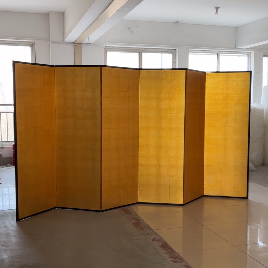 绘画金绢屏风框画茶空间设计