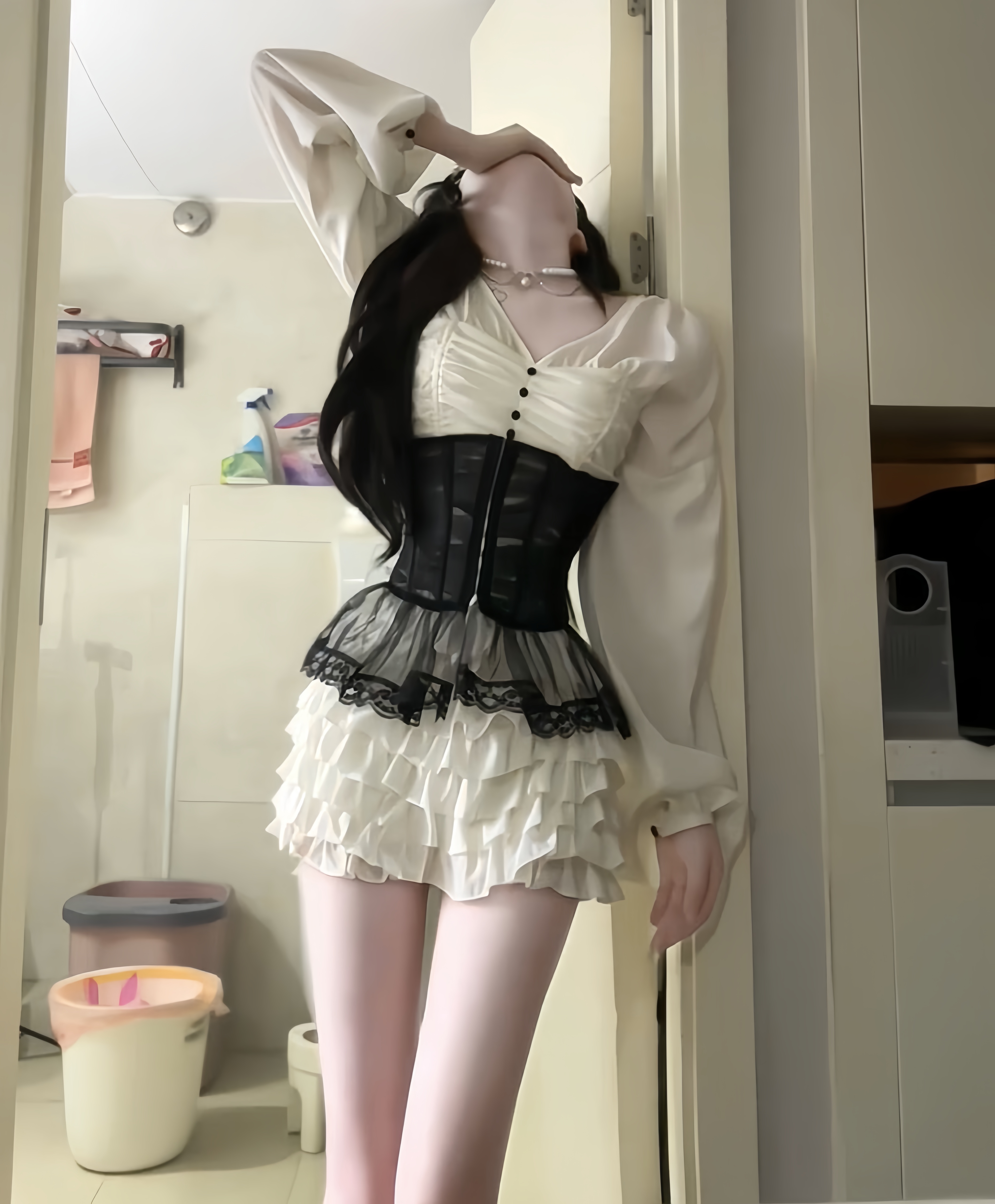 拜占庭 秋季新款纯欲风宫廷风性感V领出游上衣+半裙+鱼骨腰封套装