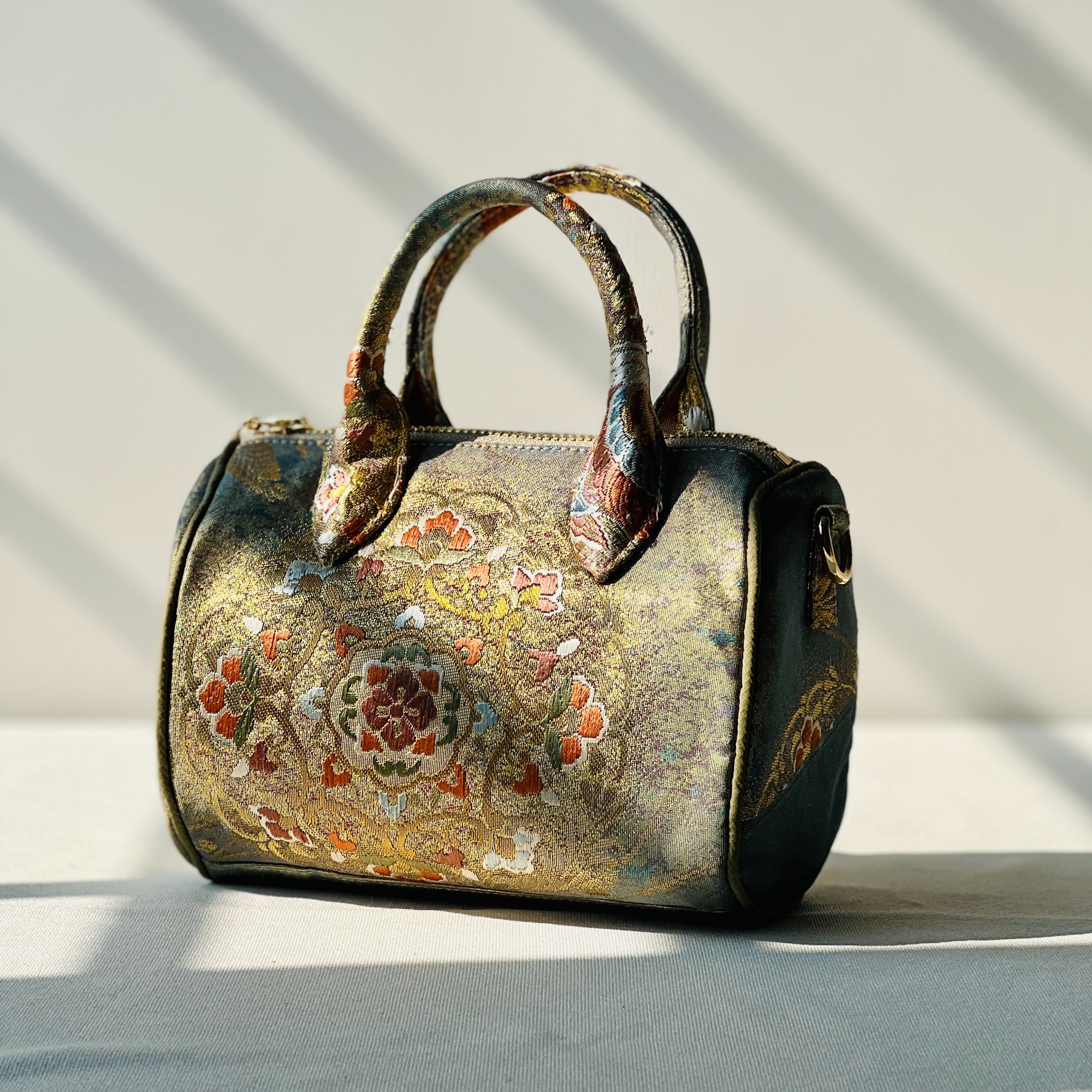 西阵织包包 手提包 波士顿包包 墨绿