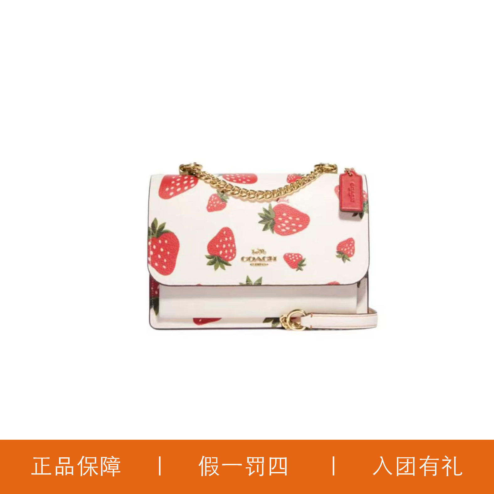 95新 COACH/蔻驰 蔻驰白草莓印花风琴包/H8465/22X16X7
