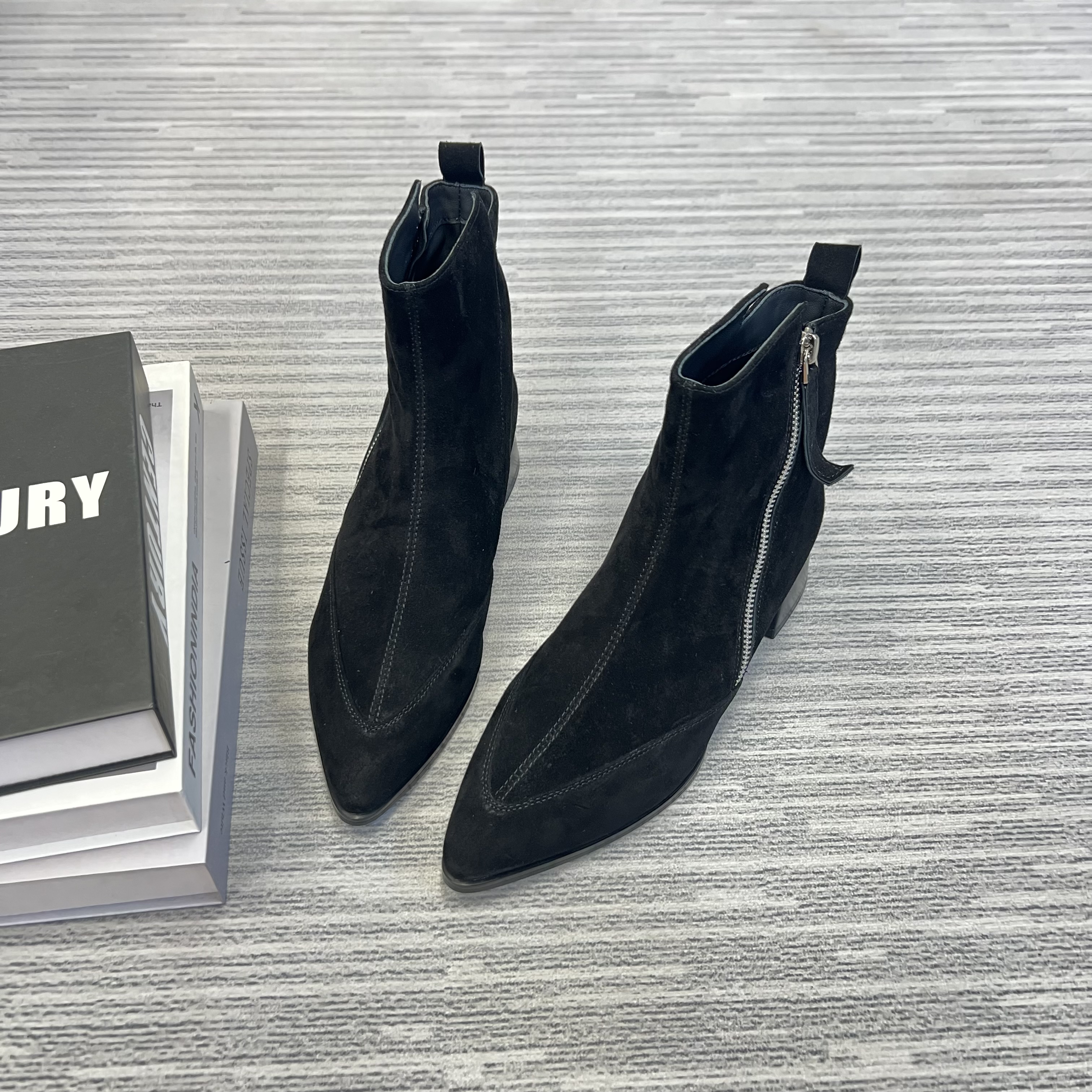 36码真皮低跟短靴样品鞋孤品FD26