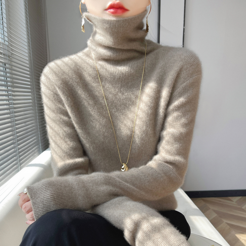 2025春季配大衣女士堆堆领针织高领打底衫套头长袖修身显瘦毛衣