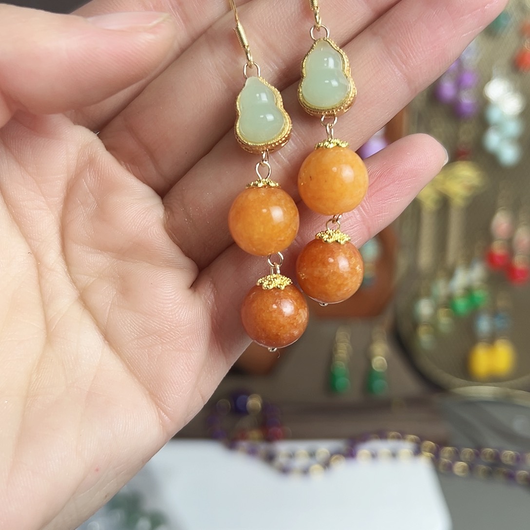 银S925镶嵌耳钉玛瑙/玉髓古风