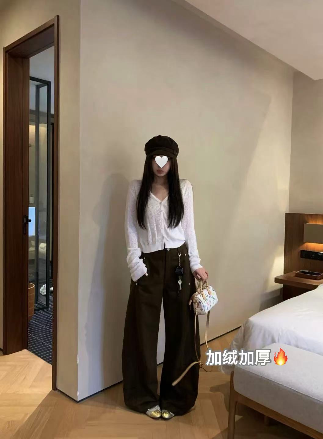 摩卡棕 加绒弯刀工装裤#2386