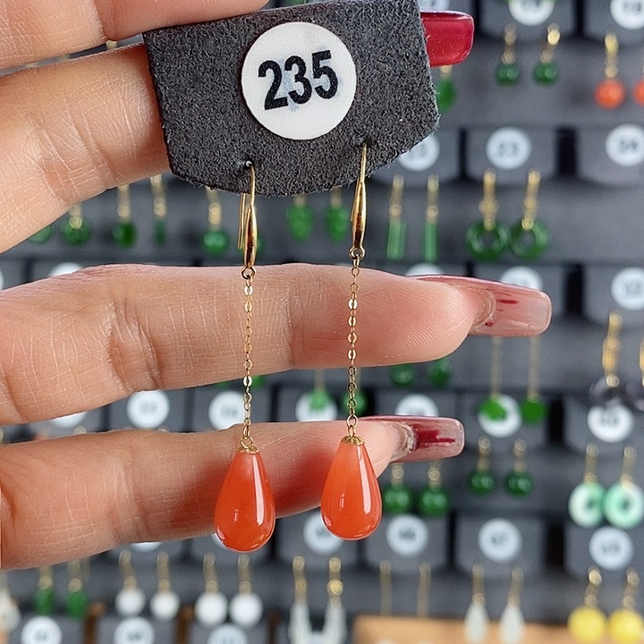 南红玛瑙耳饰18K金镶嵌