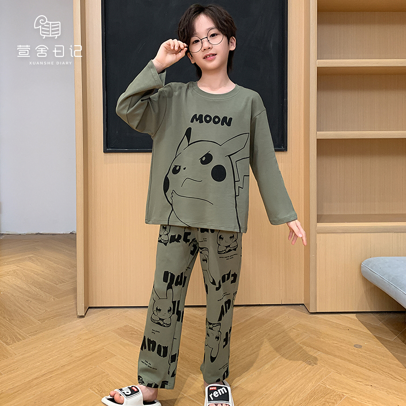 男童睡衣春秋长袖纯棉套装中大童男孩卡通儿童家居服可外穿11657