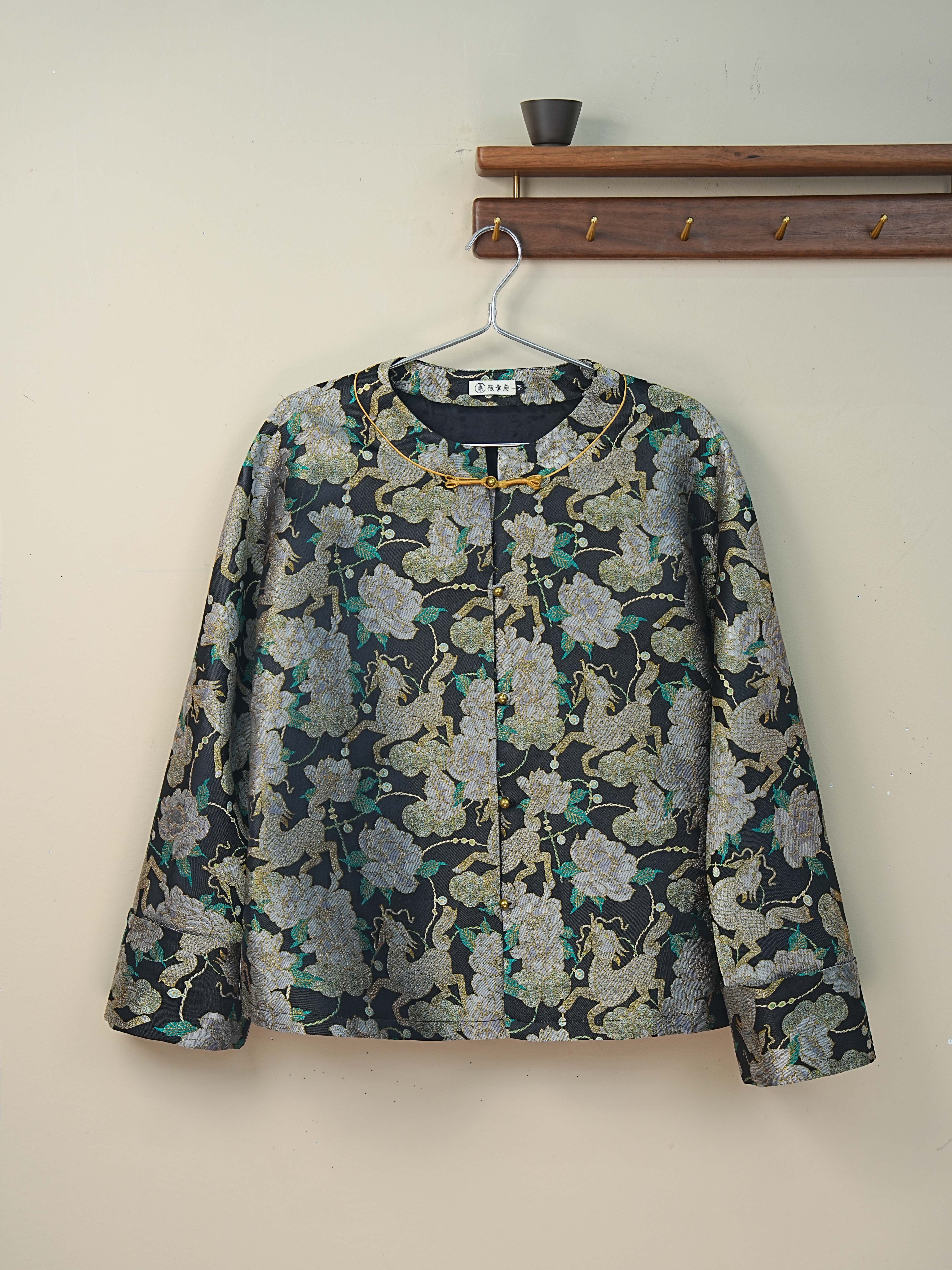 《麒麟牡丹纹》1389 款新中式国风百搭织金宋锦上衣