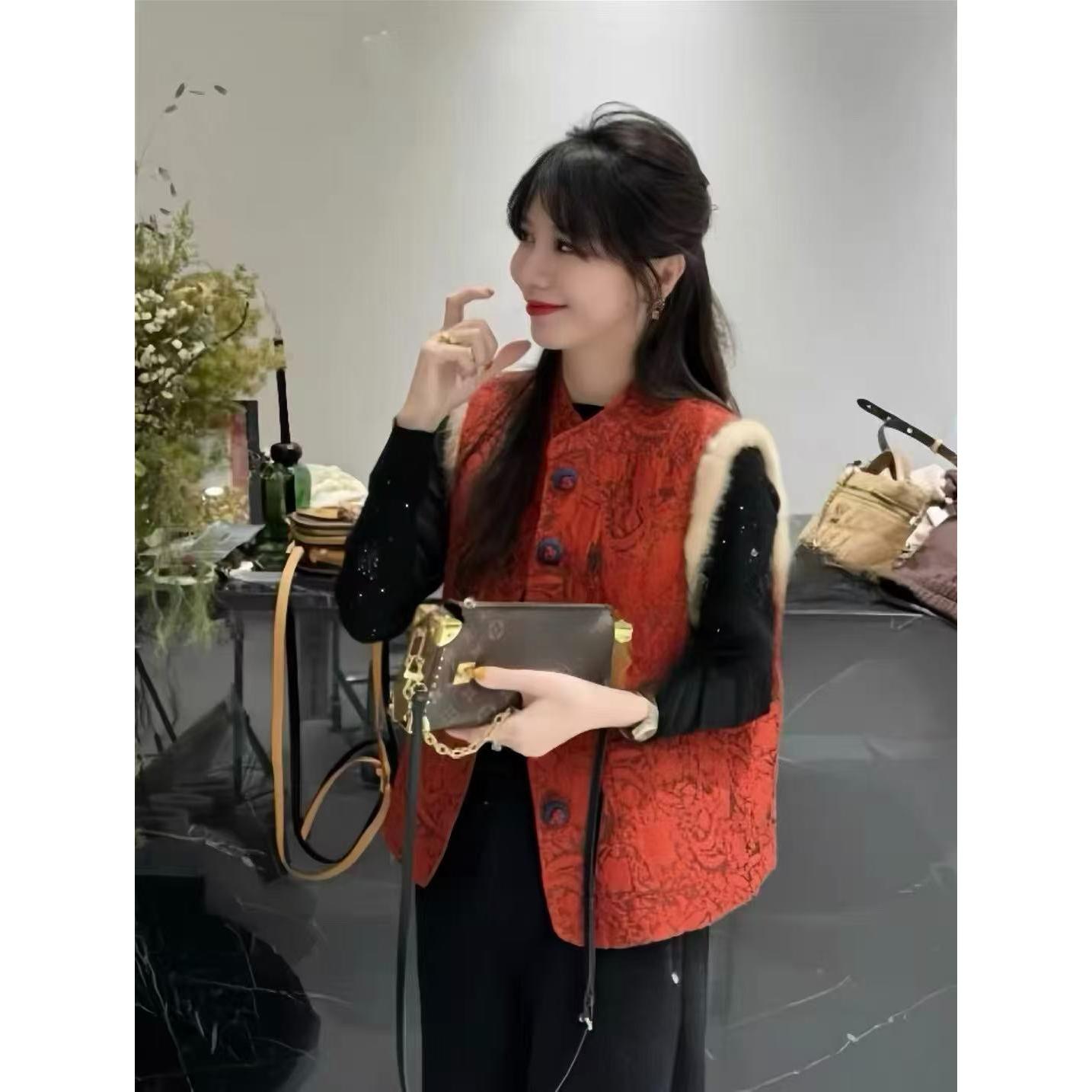 【鸿运当头】新中式羊毛提花设计感冬季加棉复古洋气显瘦马甲女