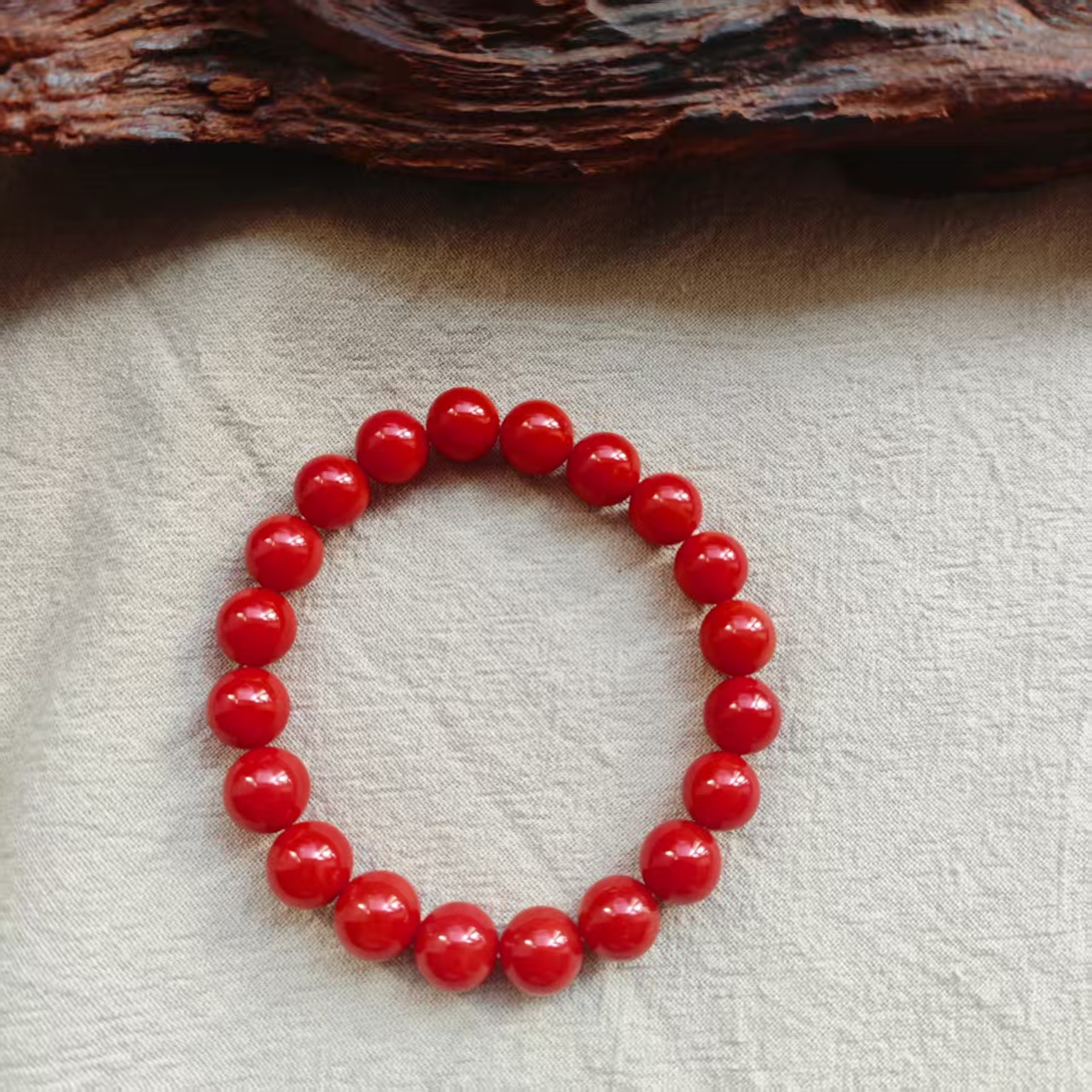 碧海丹心-天然沙丁红珊瑚圆珠8mm+手串-06034