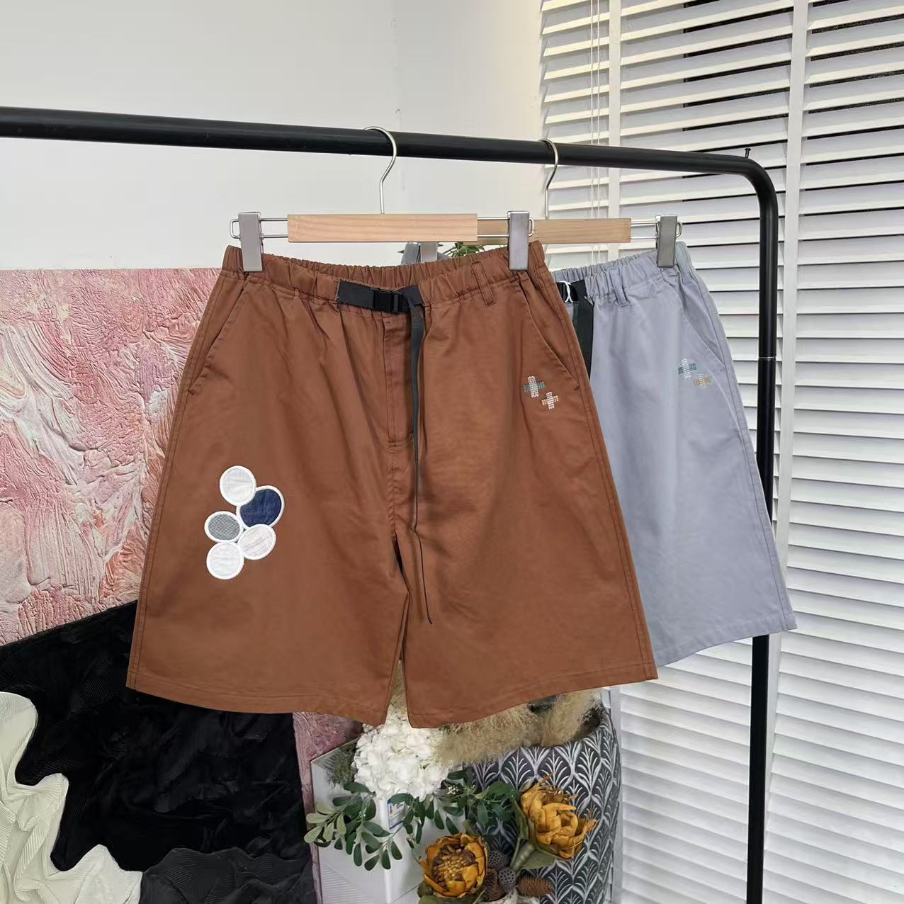 水洗棉高密「松紧腰刺绣百搭」短裤女E5968