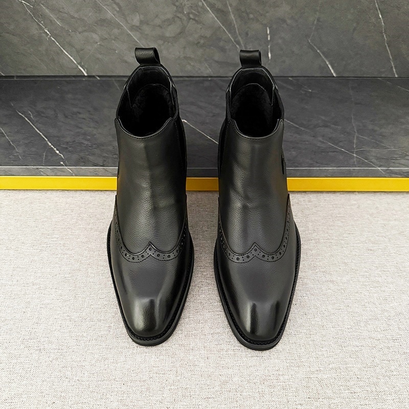 男士英伦风小方头商务正装秋冬保暖切尔西高帮皮靴软底软面皮靴