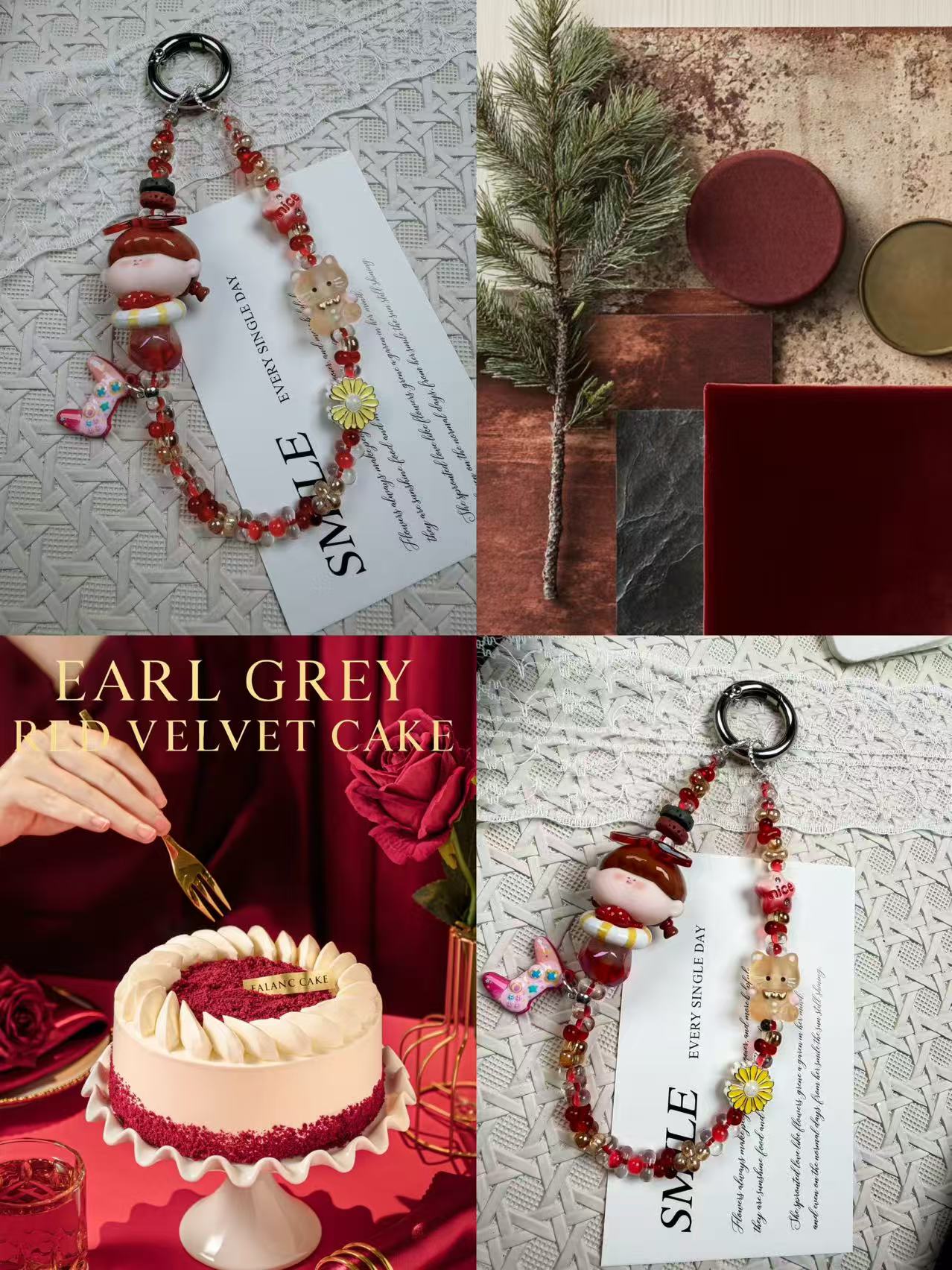 B037【沙滩泳圈红色波点】手机挂件