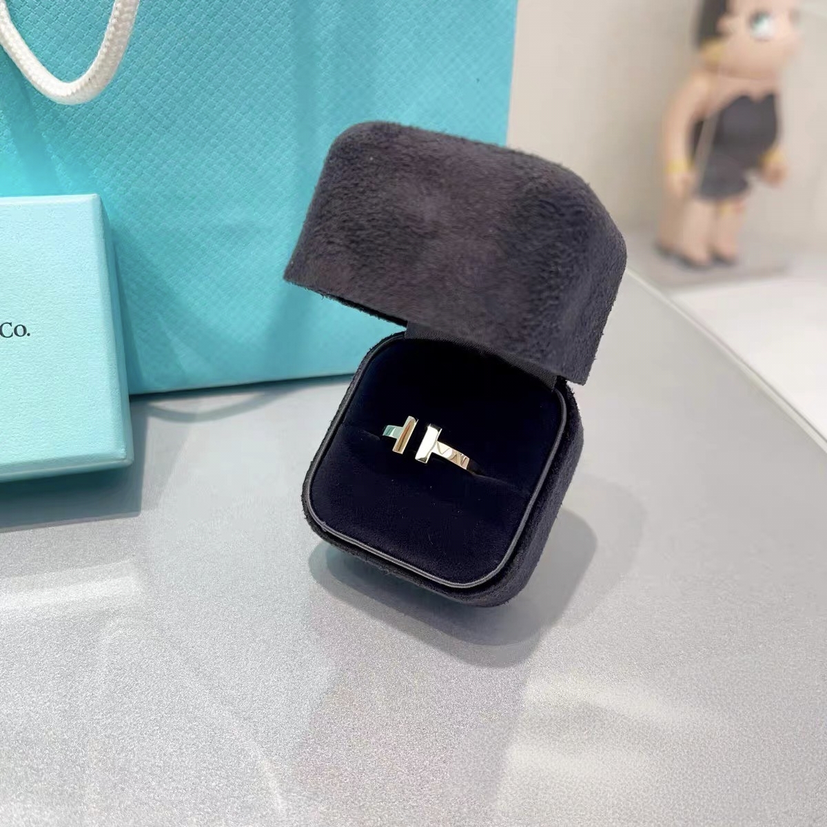 99新 Tiffany & Co./蒂芙尼 北京/双T白金戒指 54码 