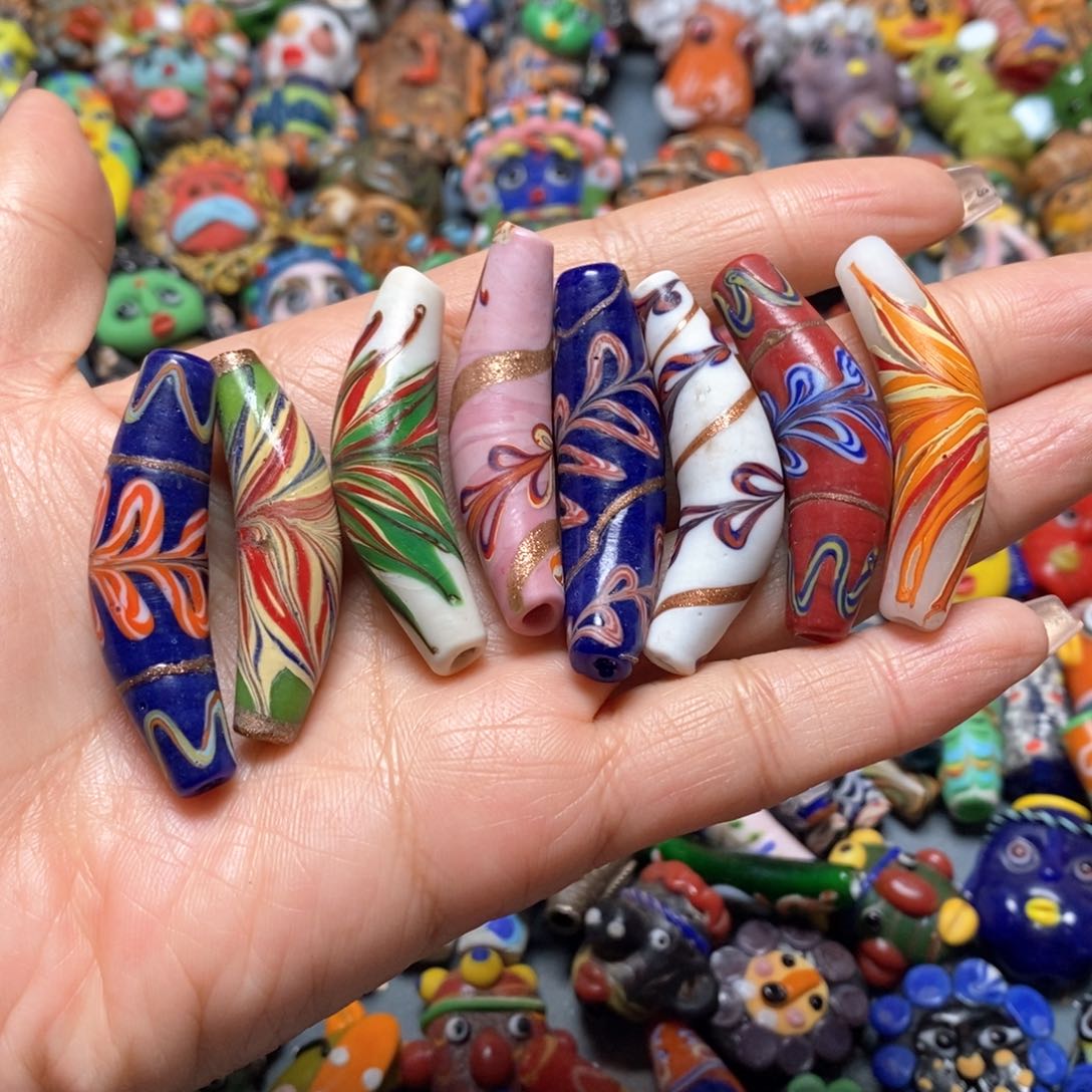 琉璃颈饰印度尼西亚弯管一组