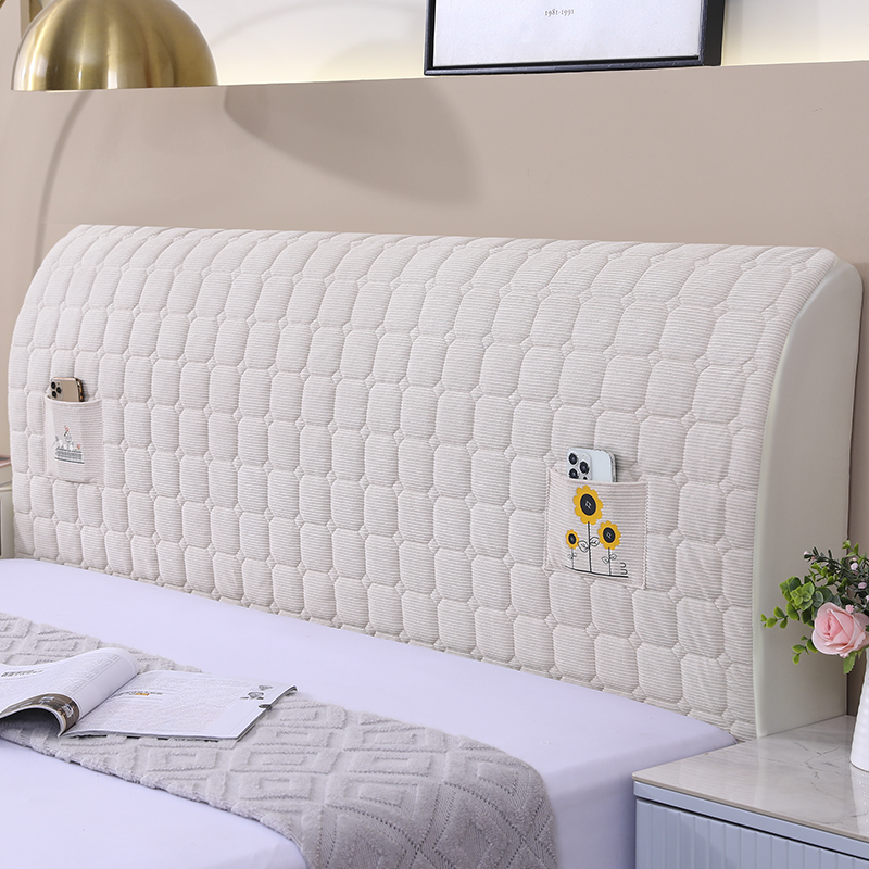 新款床头罩套全包夹棉田园风向阳花弹力带口袋高床头可用防尘罩