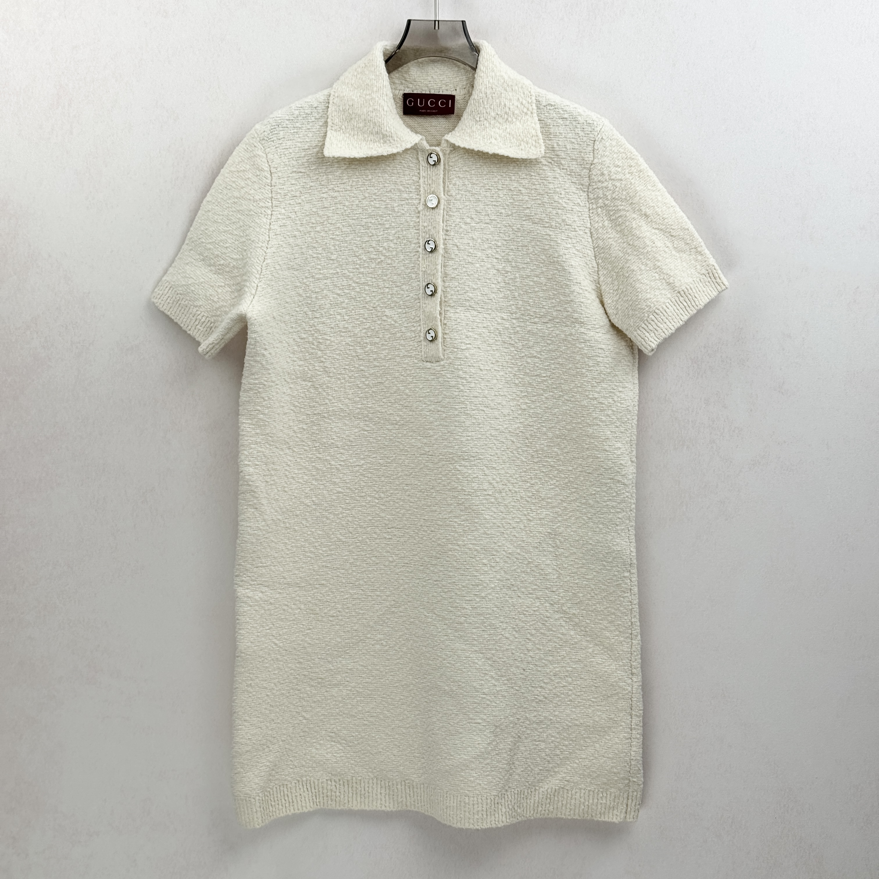 99新 GUCCI/古驰 红标新款白色logo羊毛连衣裙/M码