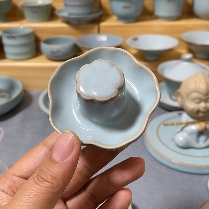 杯子陶瓷微瑕天青梅花盖置