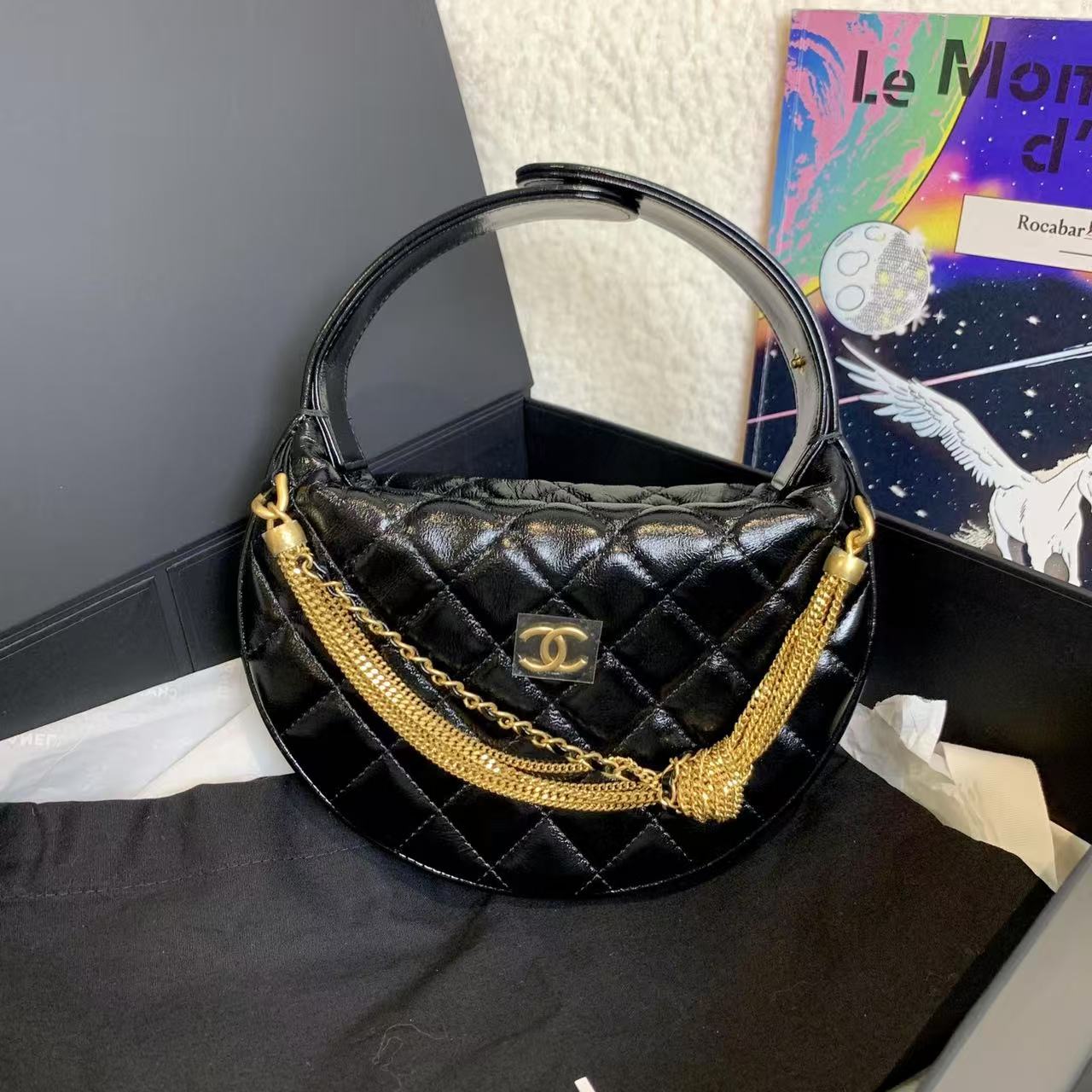 99新 Chanel/香奈儿 壹臻/24A黑金呼啦圈手提包/59376963