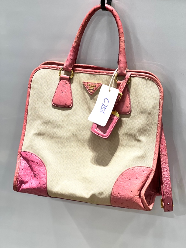 95新 Prada/普拉达 夏七中古/普拉达粉手提包c356