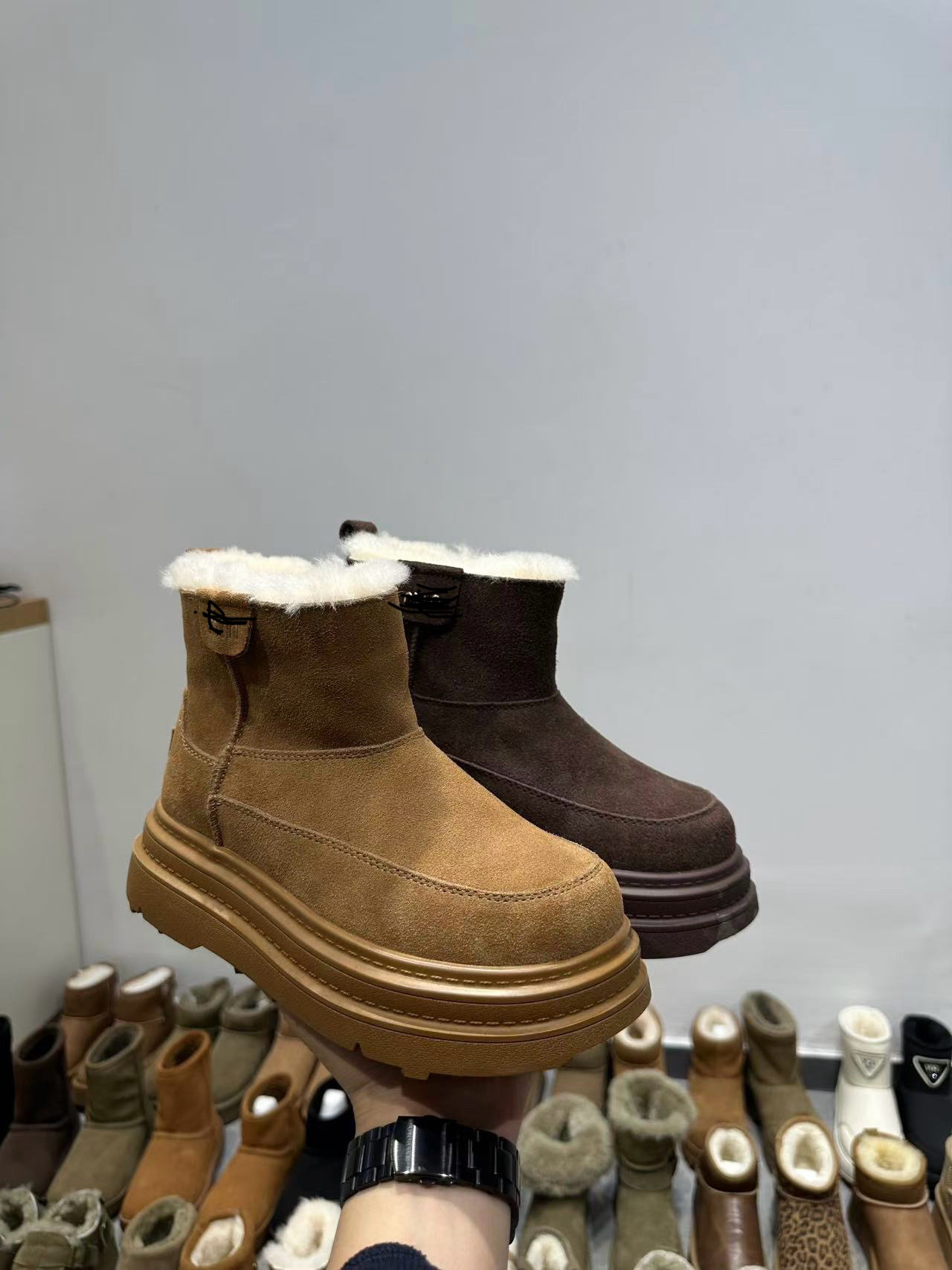卓依新款-冬季厚底加绒保暖大棉鞋（6621）百搭雪地靴加厚靴子真皮