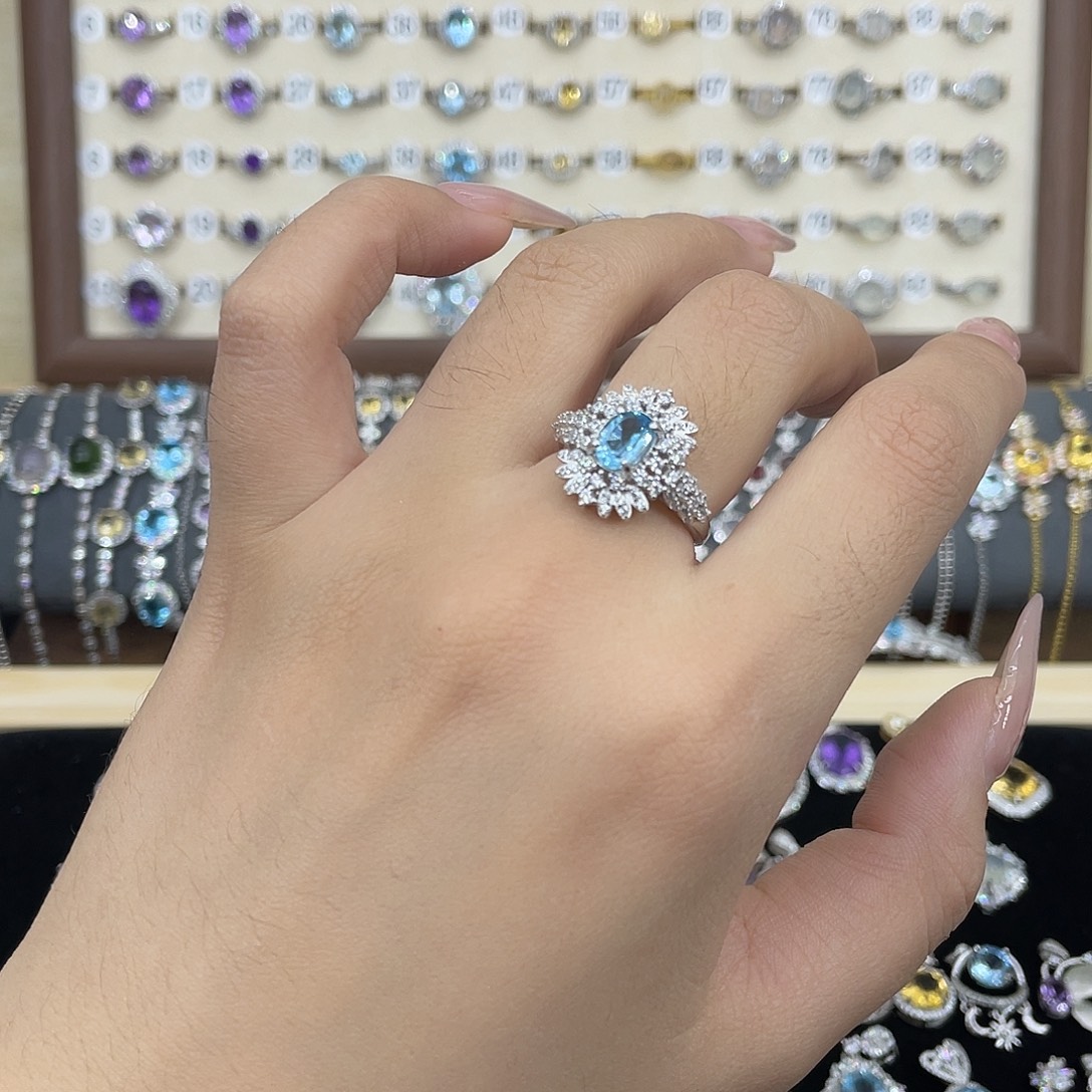 托帕石戒指银S925镶嵌