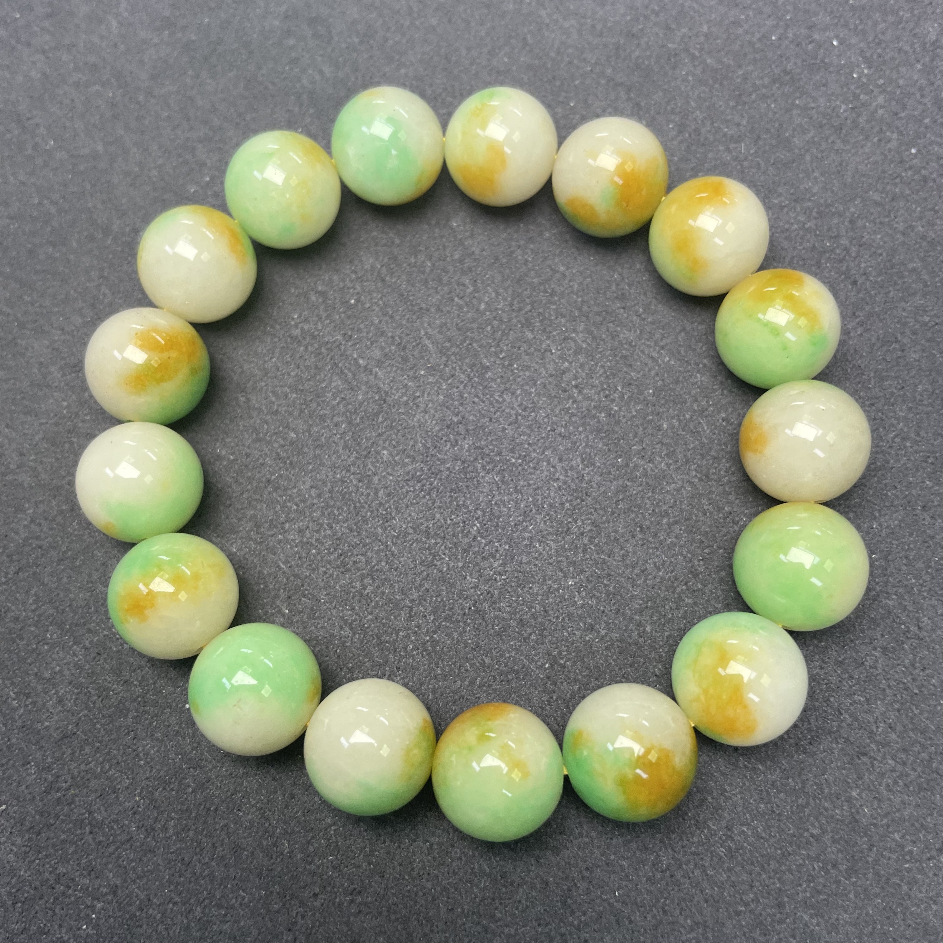 【喜子】QW3582黄绿12m圆珠手链/多样性发一精致奇石