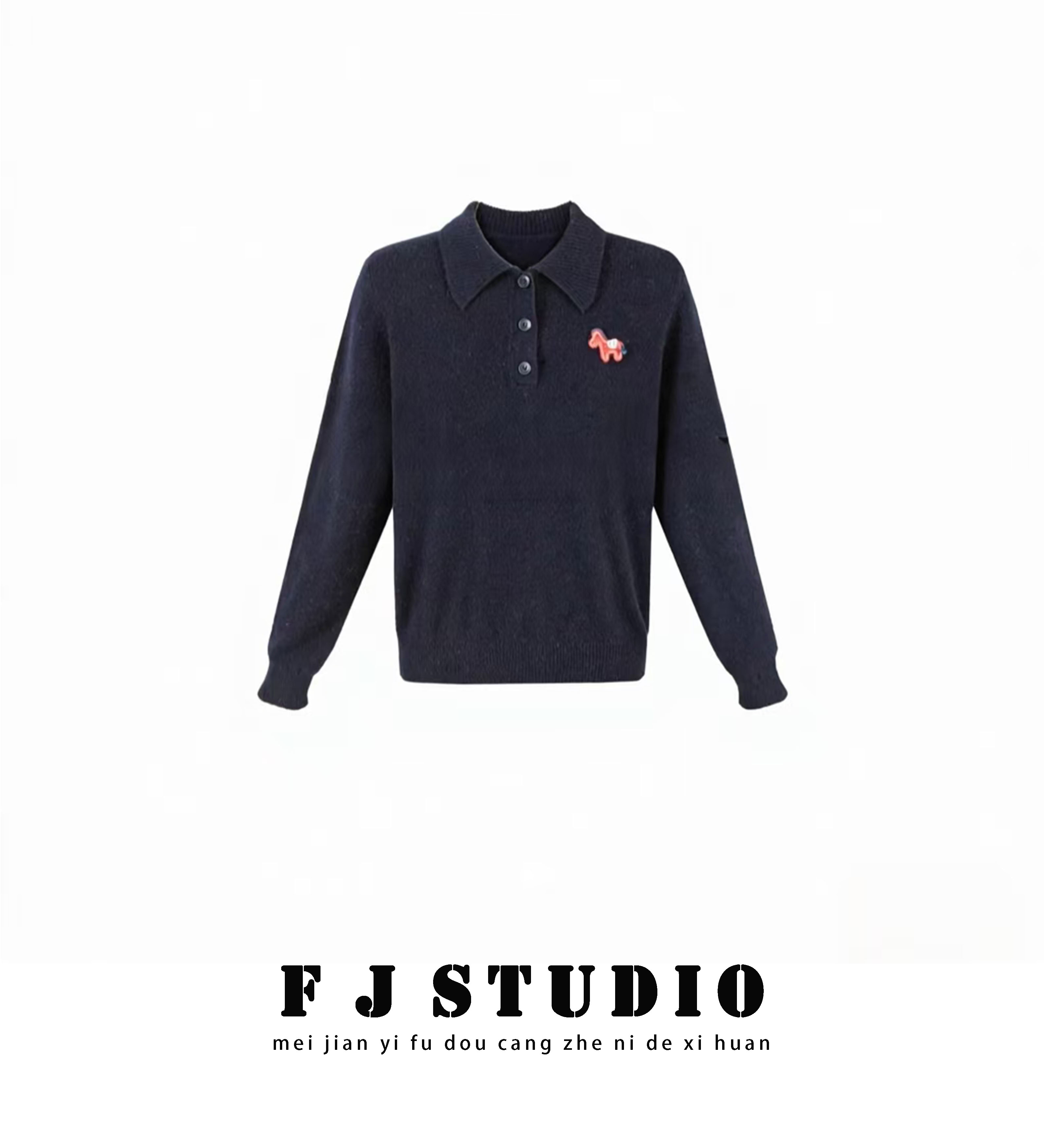 凤姐定制 {红马} F0122025037 冬季韩版慵懒风圆领长袖刺绣针织衫