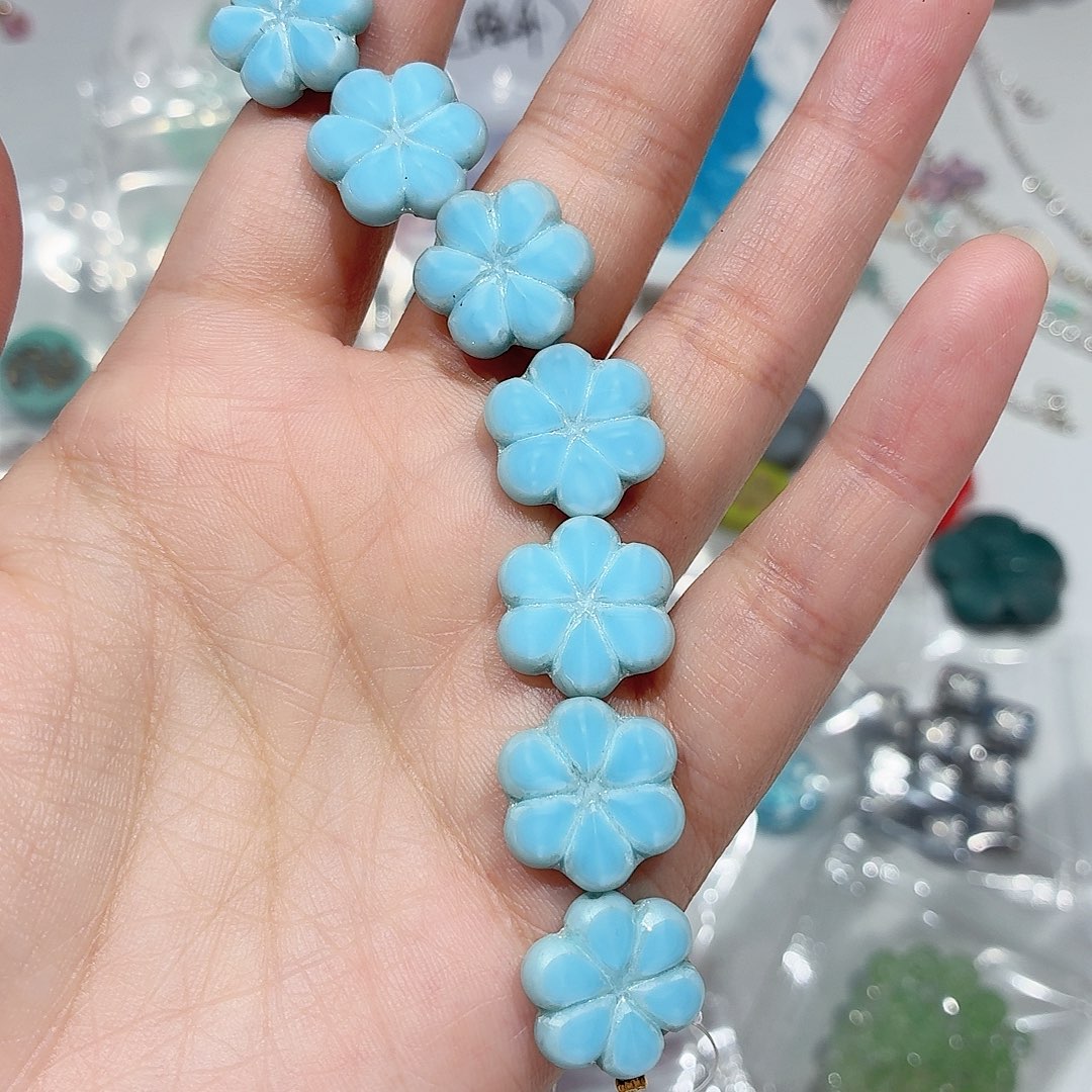 捷克琉璃丝绸蓝色六瓣花
