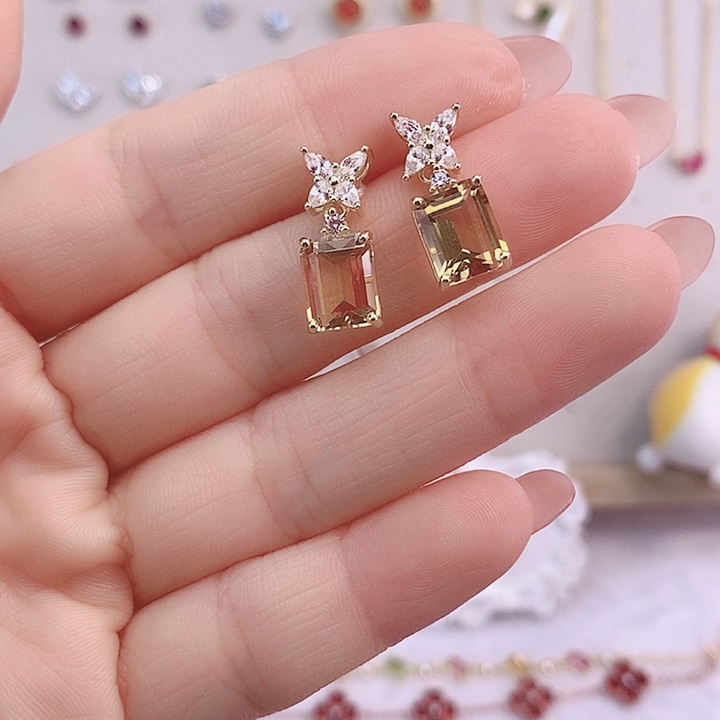 水晶耳饰银S925镶嵌耳饰