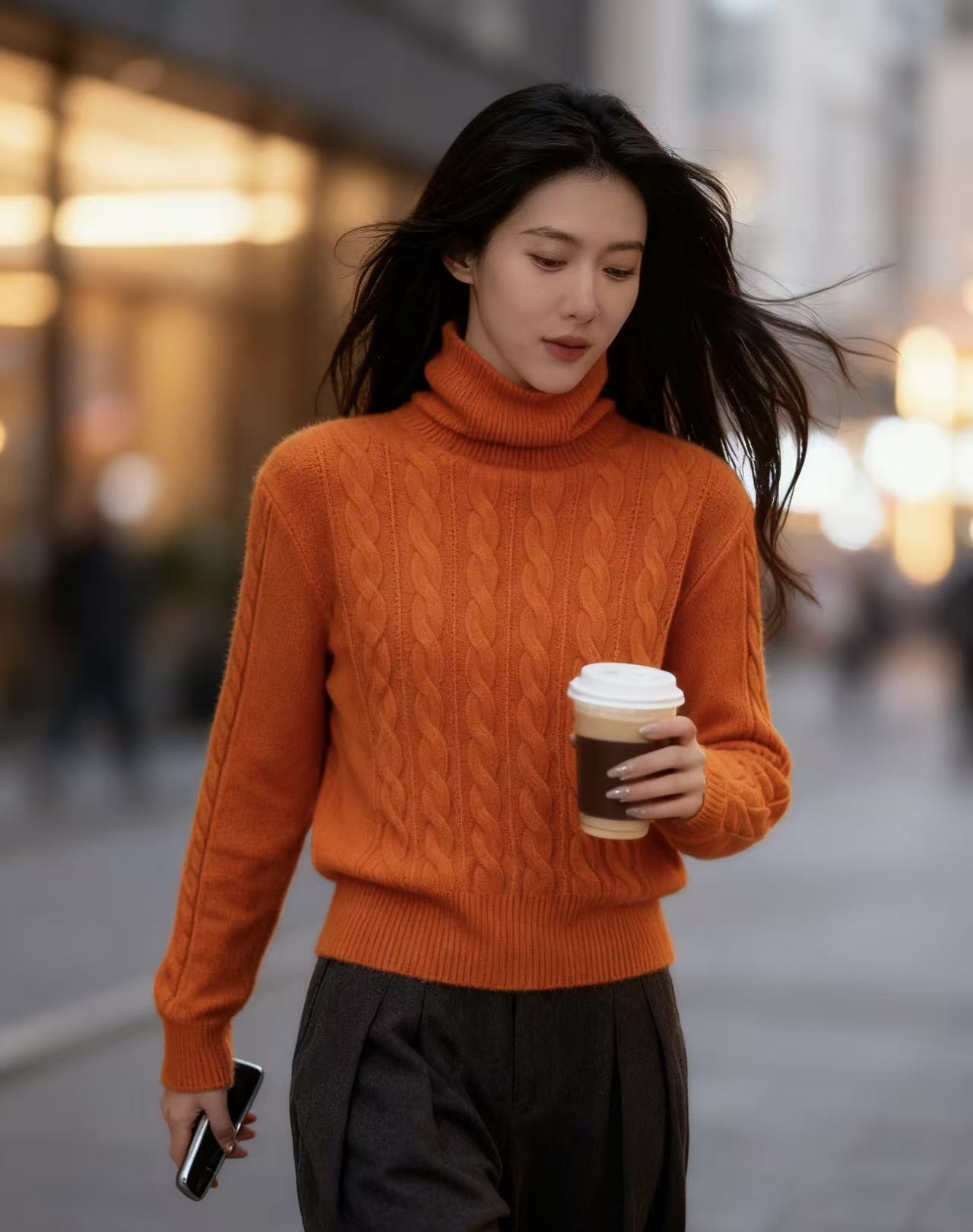 2109针织女毛针织衫加厚连帽女式毛衣秋冬半高领打底衫