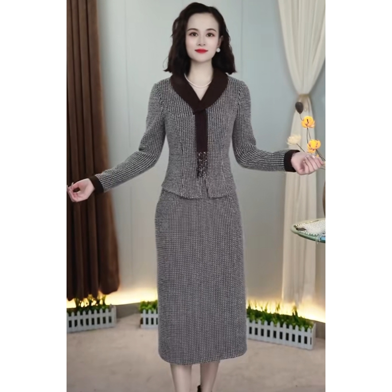 3558新款妈妈装假两件洋气时尚减龄修身遮肉连衣裙