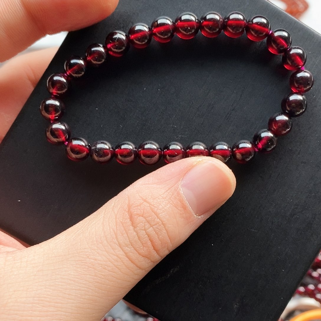 石榴石手链未镶嵌7mm老矿星光石榴石