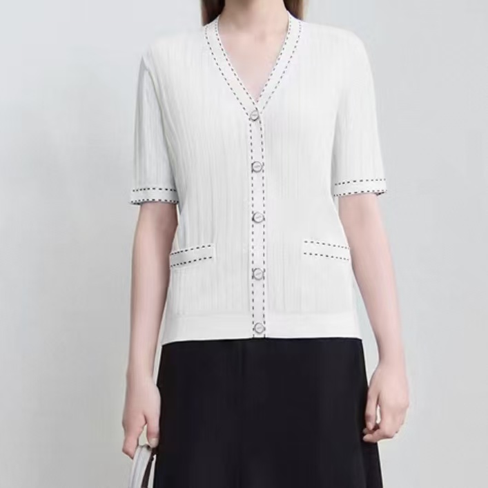 <老尚家071>短袖女毛针织衫针织衫V领优雅夏季初恋风