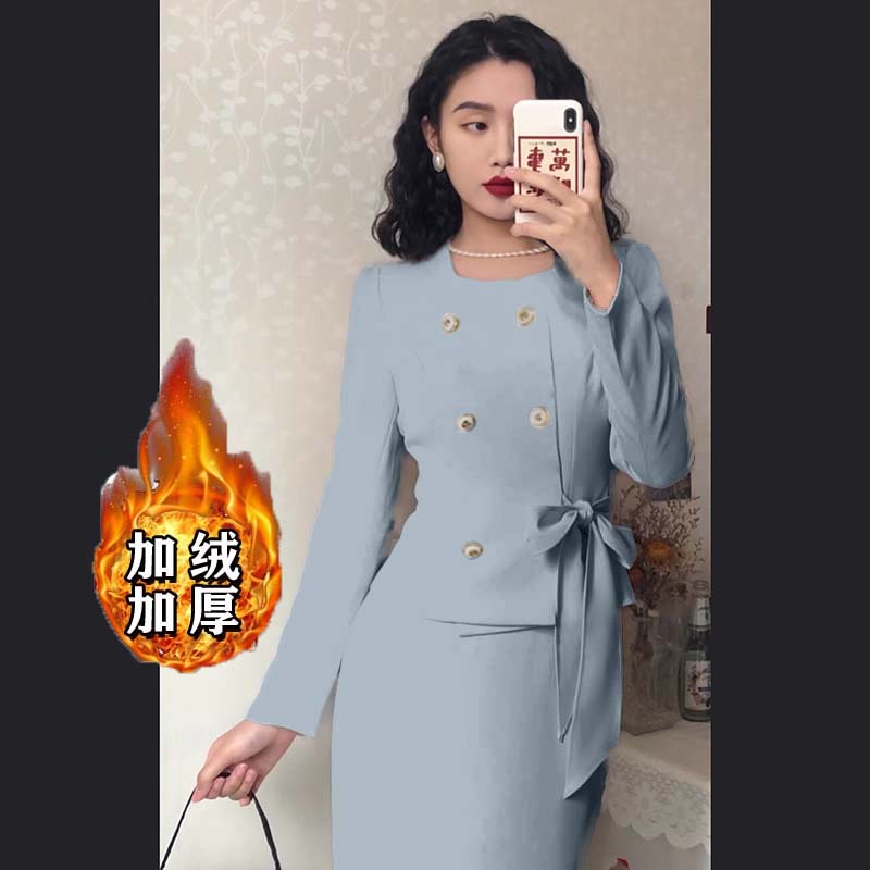 【加绒加厚】【两件套】法式优雅高级蝴蝶结复古裙套装D3935