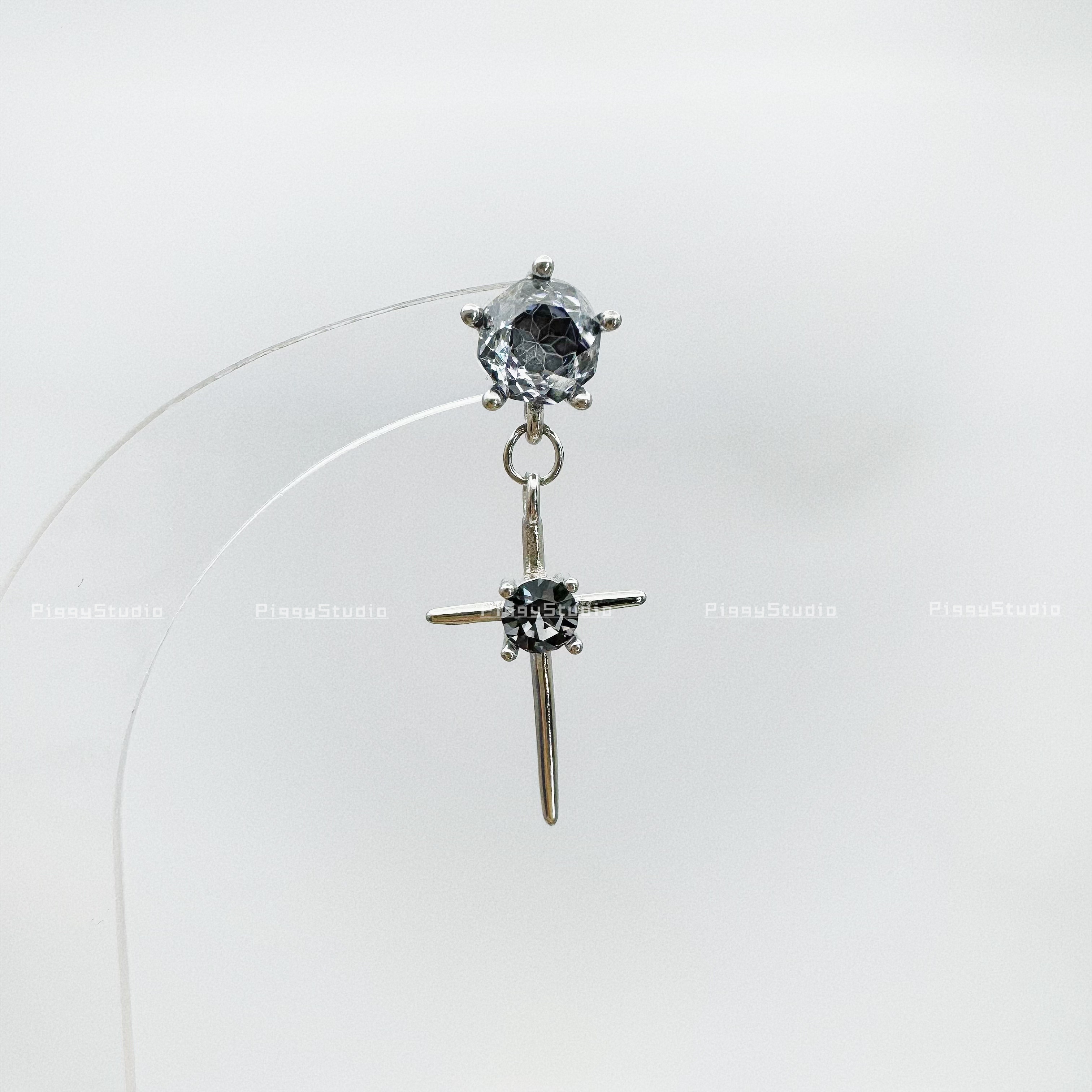 925银耳饰 【双子星】s925银针 华子耳坠耳钉多色 0.7粗！银针十字架